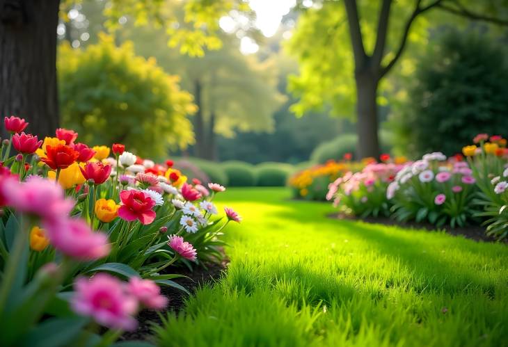 Joyful Spring Blooms in a Flower Garden